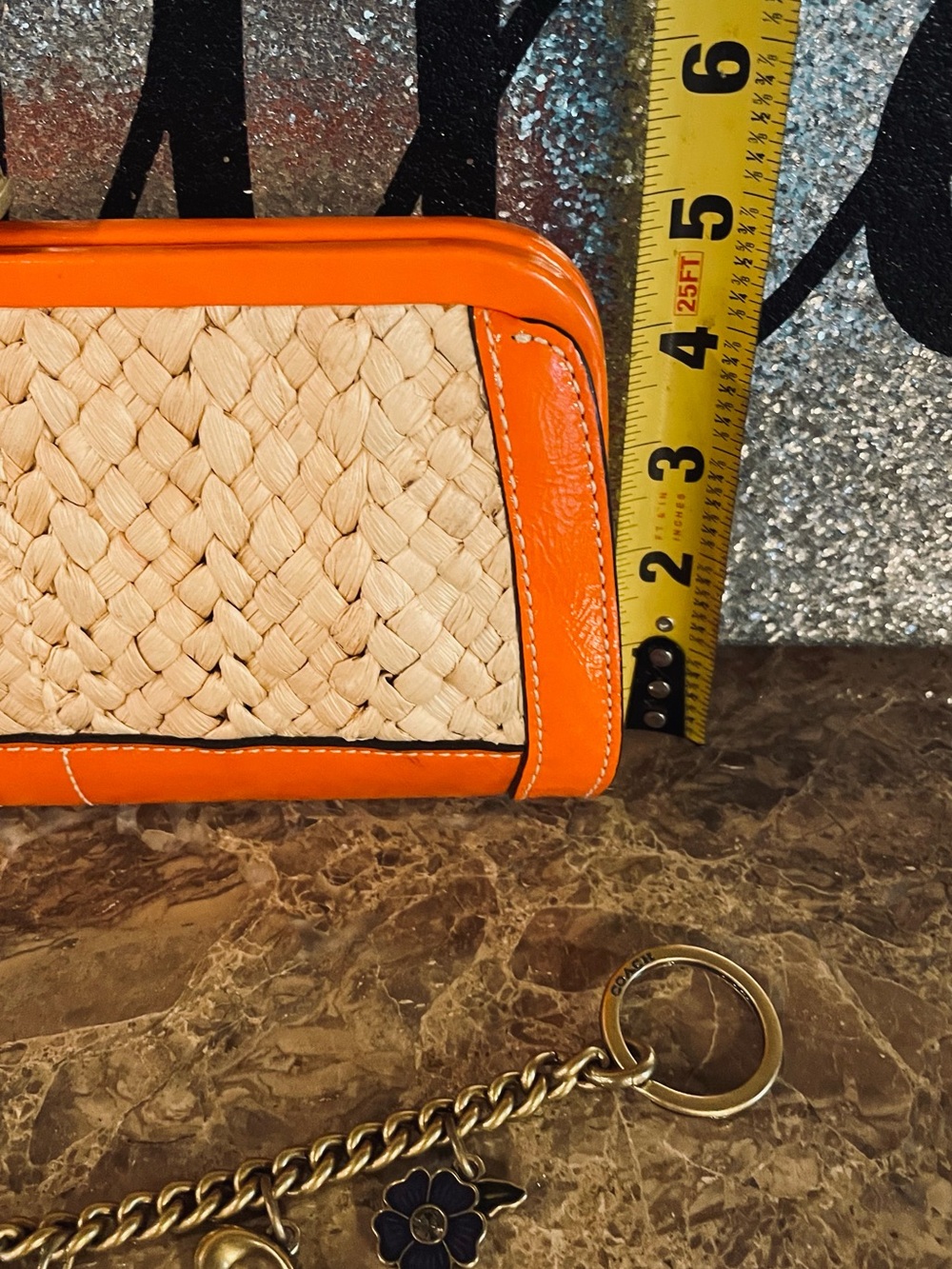 COACH Vintage Orange Straw Leather Minaudière Clutch WITH Motif Chain Bag Charm - Picture 17 of 17